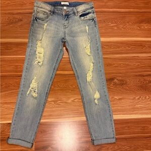 Sun & Shadow Light Blue Distressed Boyfriend Jeans